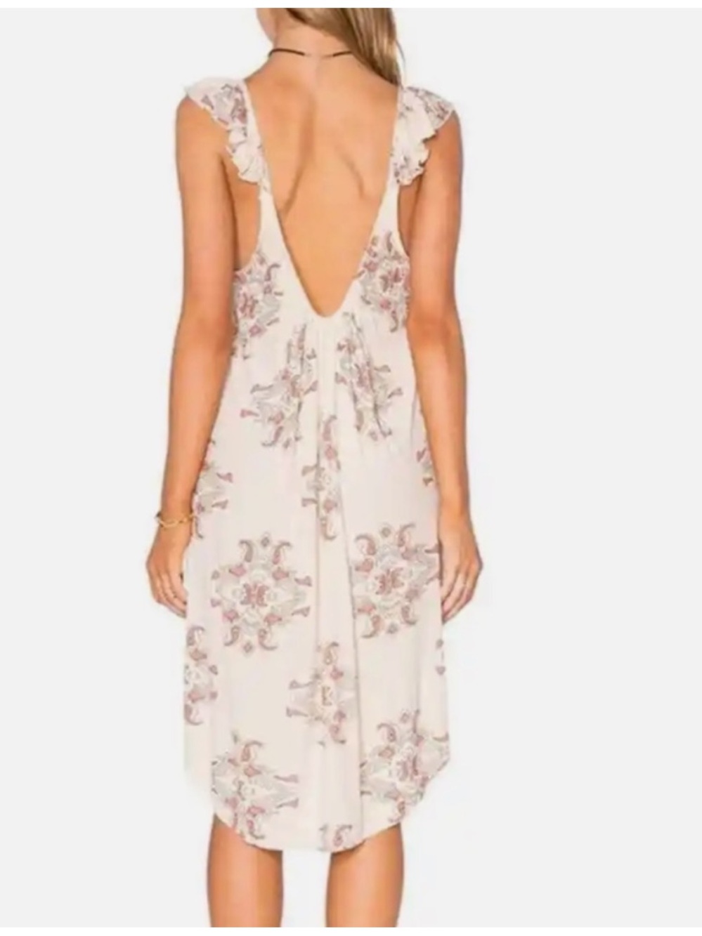 Free People Drifter Dress Ivory Floral Boho Swing Tank Dress Ruffle Trim - Picture 2 of 9